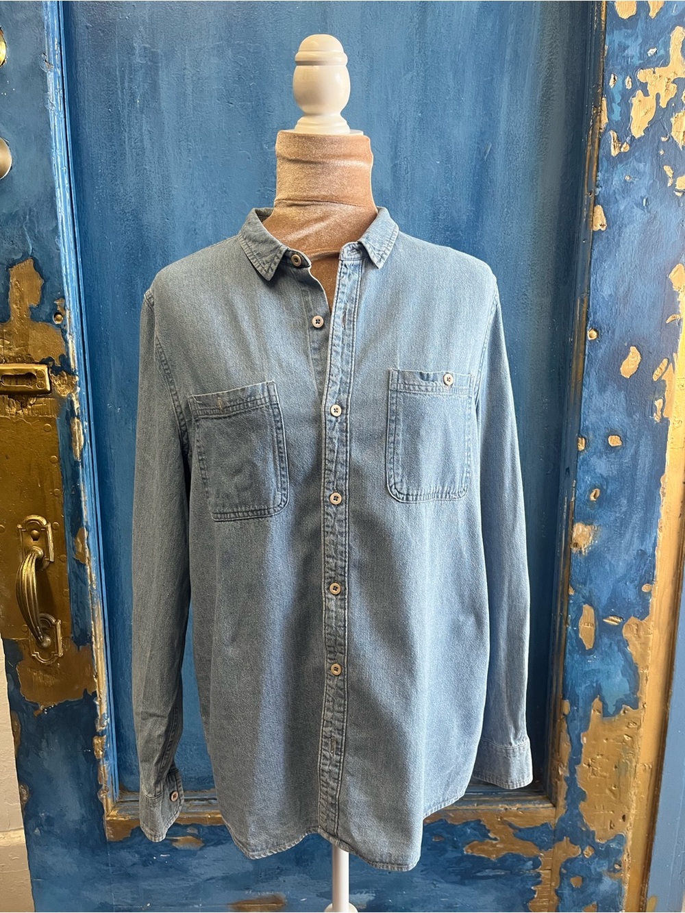Women's Light Blue Denim Button-Down Shirt